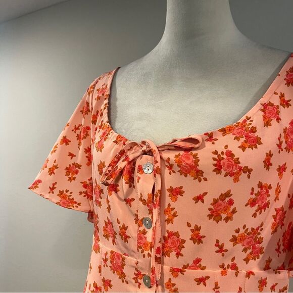 ASOS Bright colored Button Down Short Sleeve Dress with Floral Design - Picture 2 of 13